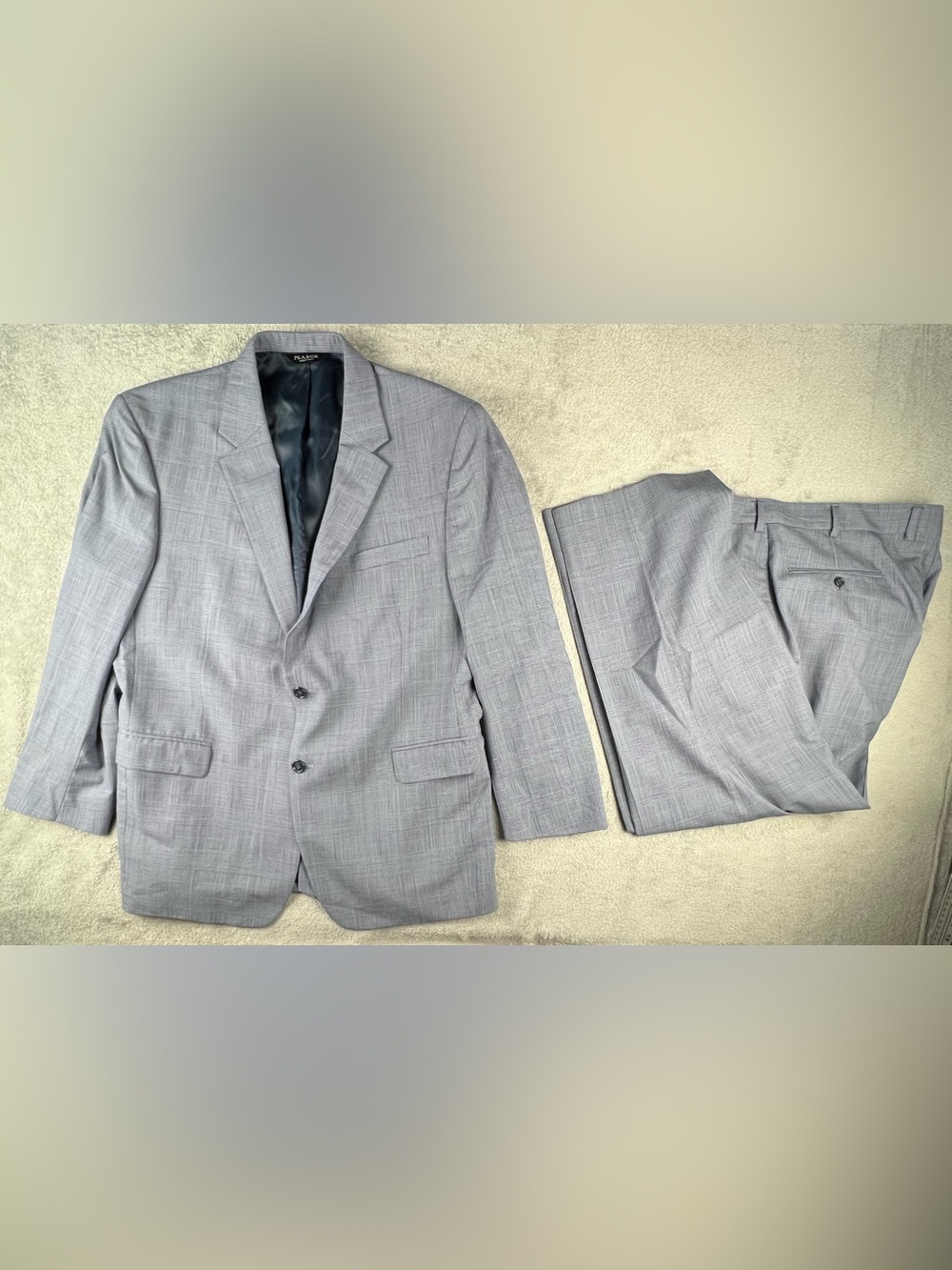 Jos A Bank Mens Blue Glen Plaid 100% Wool 2 pc Suit 46R Jacket 36x29 Pant